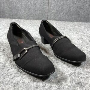 Munro Womens 7 Black Fabric Slip On Loafers Buckle Comfort Low Heel Shoes